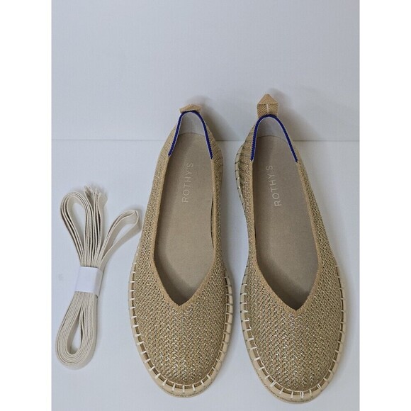 Rothys The Espadrille Gold Stripe Womens Size 9 Flat Slip On Ankle Strap - Picture 7 of 11